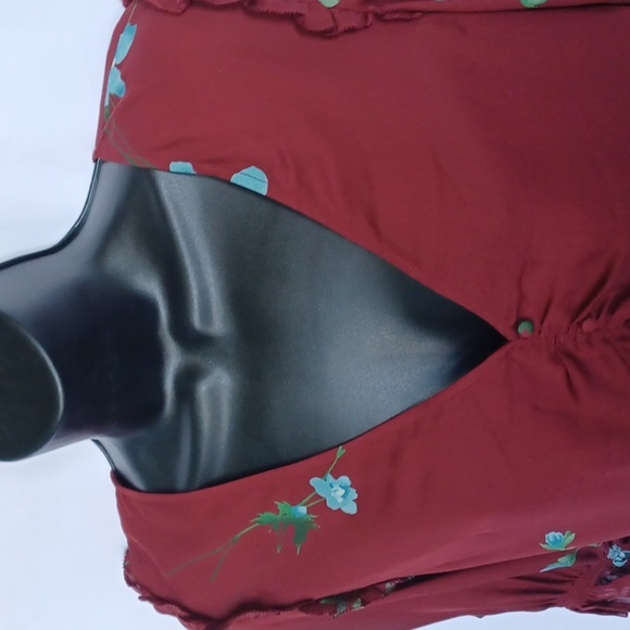 Joie Anevy Floral Print Puff Sleeve Blouse Sz M Short Sleeve Button Top Burgandy - Picture 3 of 8